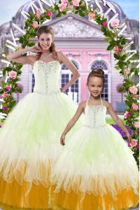 Multi-color Lace Up Quinceanera Gowns Beading and Ruffles Sleeveless Floor Length