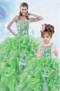 Green Sweetheart Neckline Beading and Ruffles and Sequins Quinceanera Dresses Sleeveless Lace Up