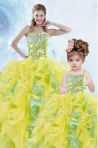 Superior Multi-color Sleeveless Beading and Ruffles and Sequins Floor Length 15th Birthday Dress