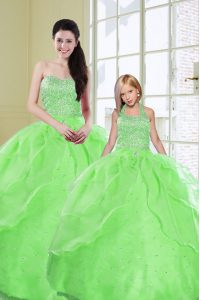 Modest Sweetheart Sleeveless Vestidos de Quinceanera Floor Length Beading and Sequins Green Organza
