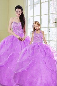 Custom Designed Lilac Sleeveless Beading and Sequins Floor Length Sweet 16 Dress