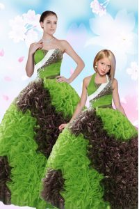 Custom Design Floor Length Lace Up Vestidos de Quinceanera Green for Military Ball and Sweet 16 and Quinceanera with Beading and Sequins