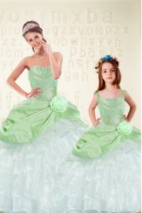 Nice Sleeveless Floor Length Beading and Ruffled Layers and Hand Made Flower Lace Up Ball Gown Prom Dress