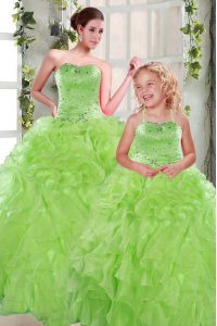 Organza Lace Up Strapless Sleeveless Floor Length Sweet 16 Quinceanera Dress Beading and Ruffles