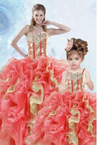 Pretty Multi-color Ball Gowns Organza Sweetheart Sleeveless Beading and Ruffles and Sequins Floor Length Lace Up Sweet 16 Dresses