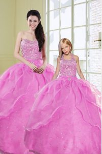 Fantastic Lilac Sleeveless Floor Length Beading and Sequins Lace Up Ball Gown Prom Dress