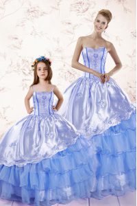Baby Blue Ball Gowns Organza Sweetheart Sleeveless Beading and Ruffled Layers Floor Length Lace Up Quince Ball Gowns