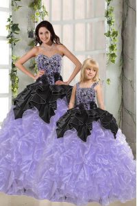 Inexpensive Sleeveless Lace Up Floor Length Beading and Ruffles Ball Gown Prom Dress
