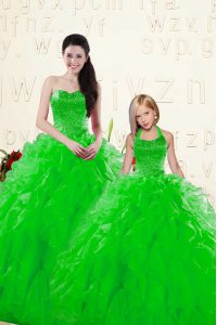 Modest Ball Gowns Quinceanera Dresses Green Sweetheart Organza Sleeveless Floor Length Lace Up