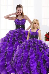 Floor Length Black And Purple Sweet 16 Dress Sweetheart Sleeveless Lace Up