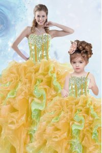 Elegant Multi-color Ball Gowns Beading and Ruffles and Sequins 15 Quinceanera Dress Lace Up Organza Sleeveless Floor Length