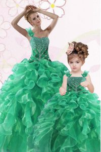 One Shoulder Sleeveless Lace Up Floor Length Beading and Ruffles Sweet 16 Quinceanera Dress
