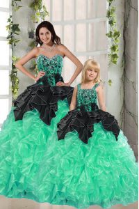 Sweetheart Sleeveless Organza Quinceanera Gowns Beading and Ruffles Lace Up