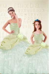 Exceptional Ruffled Ball Gowns Quince Ball Gowns Yellow Green Sweetheart Organza and Taffeta Sleeveless Floor Length Lace Up