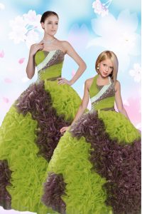 Flare Beading and Sequins 15th Birthday Dress Multi-color Lace Up Sleeveless Floor Length