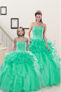 Modern Pick Ups Ball Gowns Quince Ball Gowns Turquoise Sweetheart Organza Sleeveless Floor Length Lace Up