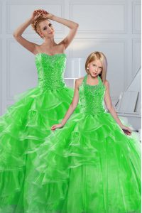 Attractive Sweetheart Sleeveless Organza Vestidos de Quinceanera Beading and Ruffled Layers Lace Up