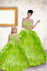 Yellow Green Ball Gowns Taffeta Halter Top Sleeveless Beading and Embroidery and Pick Ups Floor Length Lace Up Quinceanera Gown