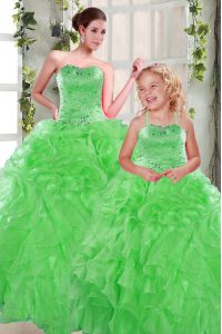 Sophisticated Ball Gowns 15 Quinceanera Dress Green Sweetheart Organza Sleeveless Floor Length Lace Up