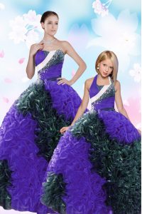 Best Sequins Pick Ups Floor Length Multi-color Quinceanera Gowns Sweetheart Sleeveless Lace Up