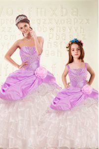 Custom Designed Ruffled Floor Length Ball Gowns Sleeveless Lilac Quinceanera Gowns Lace Up