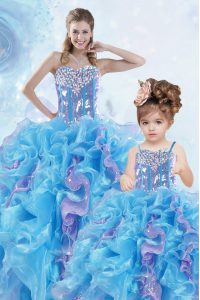 Multi-color Ball Gowns Organza Sweetheart Sleeveless Beading and Ruffles and Sequins Floor Length Lace Up Sweet 16 Dresses