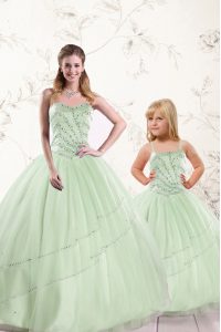 Pretty Sweetheart Sleeveless Tulle 15 Quinceanera Dress Beading Lace Up