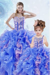 Ideal Sequins Ball Gowns Sweet 16 Quinceanera Dress Multi-color Sweetheart Organza Sleeveless Floor Length Lace Up