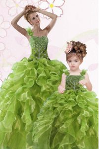 Low Price One Shoulder Floor Length Ball Gowns Sleeveless Green Vestidos de Quinceanera Lace Up