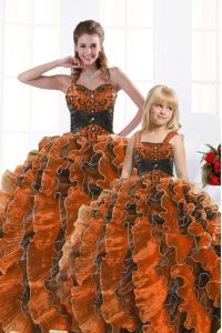 Floor Length Ball Gowns Sleeveless Orange Quinceanera Gown Lace Up