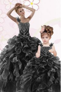 Attractive One Shoulder Sleeveless Organza Quinceanera Gown Beading and Ruffles Lace Up