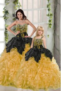 Dramatic Yellow Quinceanera Gowns Military Ball and Sweet 16 and Quinceanera with Beading and Ruffles Sweetheart Sleeveless Lace Up