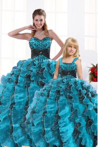 Organza Sleeveless Floor Length Quinceanera Dresses and Beading and Appliques and Ruffles