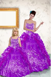 Glorious Pick Ups Strapless Sleeveless Lace Up Quinceanera Gowns Purple Taffeta