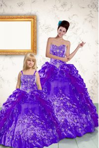 Sleeveless Taffeta Floor Length Side Zipper Sweet 16 Dress in Purple with Beading and Embroidery and Pick Ups