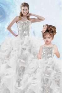 Sleeveless Organza Floor Length Lace Up Vestidos de Quinceanera in Silver with Beading and Ruffles and Sequins