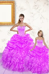 Hot Sale Pick Ups Floor Length Ball Gowns Sleeveless Lilac Sweet 16 Dress Lace Up