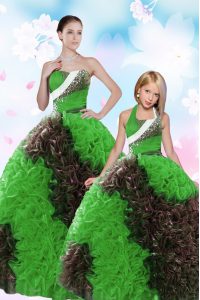Beautiful Sweetheart Sleeveless 15th Birthday Dress Floor Length Sequins and Pick Ups Multi-color Taffeta