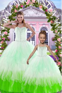 Best Sleeveless Tulle Floor Length Lace Up Quinceanera Gown in Multi-color with Beading