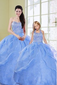 Attractive Light Blue 15 Quinceanera Dress Military Ball and Sweet 16 and Quinceanera with Beading Sweetheart Sleeveless Lace Up