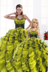 Chic Floor Length Yellow Green Sweet 16 Quinceanera Dress Sweetheart Sleeveless Lace Up
