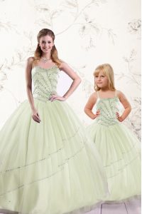 Gorgeous Tulle Sweetheart Sleeveless Lace Up Beading Sweet 16 Dresses in Yellow Green