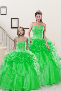 Organza Sleeveless Floor Length 15 Quinceanera Dress and Beading and Pick Ups
