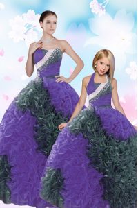 Hot Sale Floor Length Lace Up Vestidos de Quinceanera Multi-color for Military Ball and Sweet 16 and Quinceanera with Sequins and Pick Ups