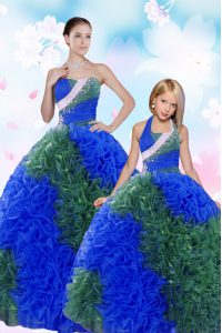 Multi-color Sleeveless Floor Length Sequins and Pick Ups Lace Up Sweet 16 Quinceanera Dress