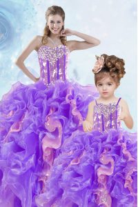 Beautiful Multi-color Lace Up Sweetheart Beading and Ruffles and Sequins Quince Ball Gowns Organza Sleeveless
