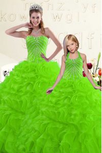Beading and Ruffles Ball Gown Prom Dress Lace Up Sleeveless Floor Length