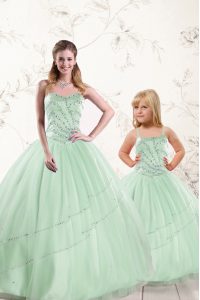 Suitable Apple Green Quinceanera Dress Military Ball and Sweet 16 and Quinceanera with Beading Sweetheart Sleeveless Lace Up