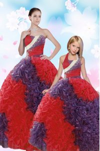 Coral Red Strapless Neckline Beading Quinceanera Gowns Sleeveless Lace Up