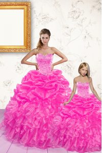 Superior Pick Ups Ball Gowns Quinceanera Dress Hot Pink Sweetheart Organza Sleeveless Floor Length Lace Up